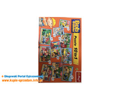 Drewniane klocki, kompletne puzzle Bob Budowniczy oraz podstawka dla dziecka